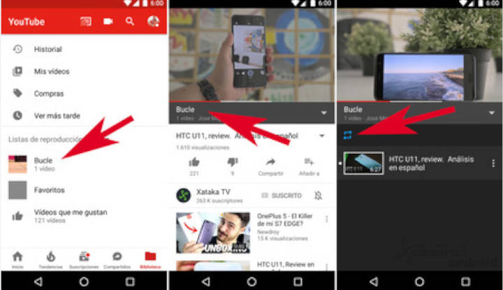 reproducir VÍDEOS EN BUCLE con YouTube para Android